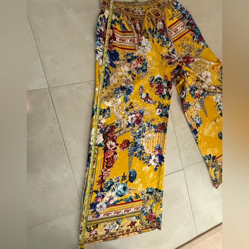 Camilla Yellow 100% Silk  Floral Wide Leg Pant size Small - Picture 7 of 10